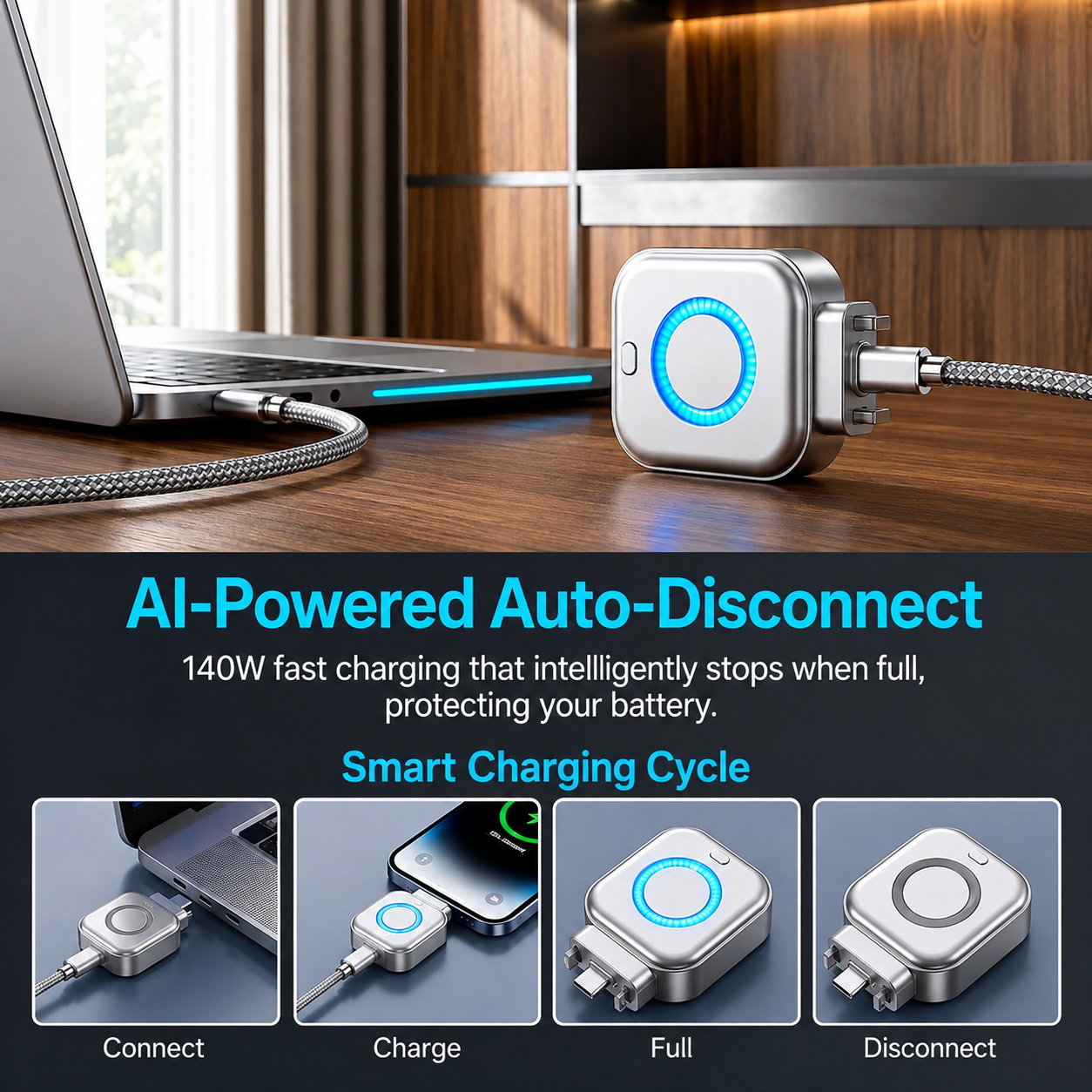 AI Smart Auto-Stop Charging Adapter
